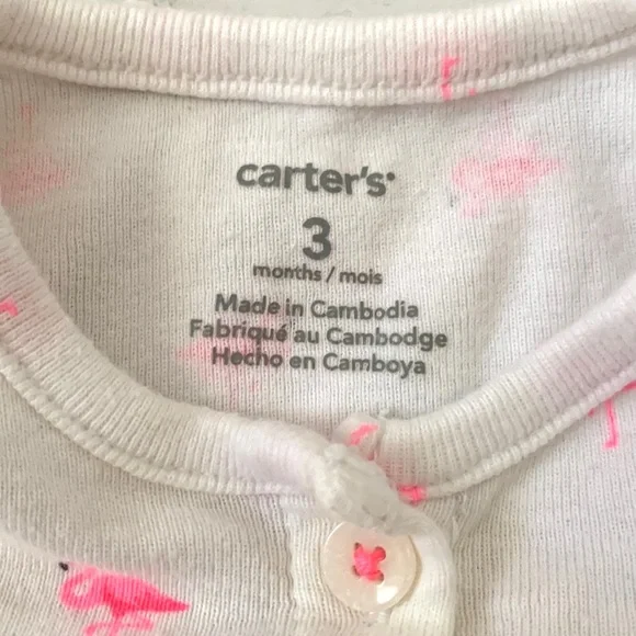 Carters 3m Baby Girl White Pink Flamingo Print Dress One Piece 100% Cotton - Picture 4 of 4